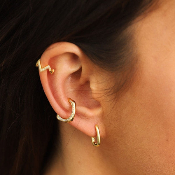 Francis & Gaye Ladies Gold Plated Mini Squared Oval Hoops