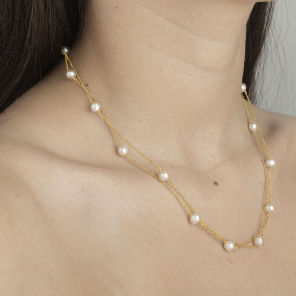 Francis & Gaye Ladies Gold Plated Pearl Satellite Necklace