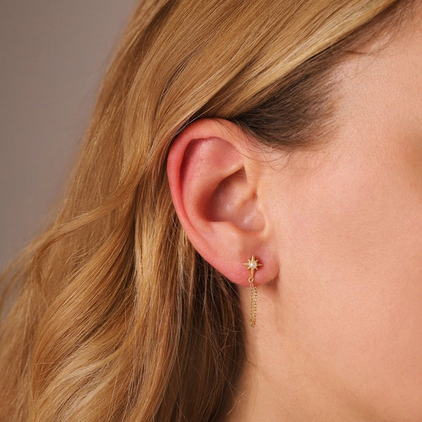 Francis & Gaye Ladies Gold Plated Pearl Star Chain Drop Earrings