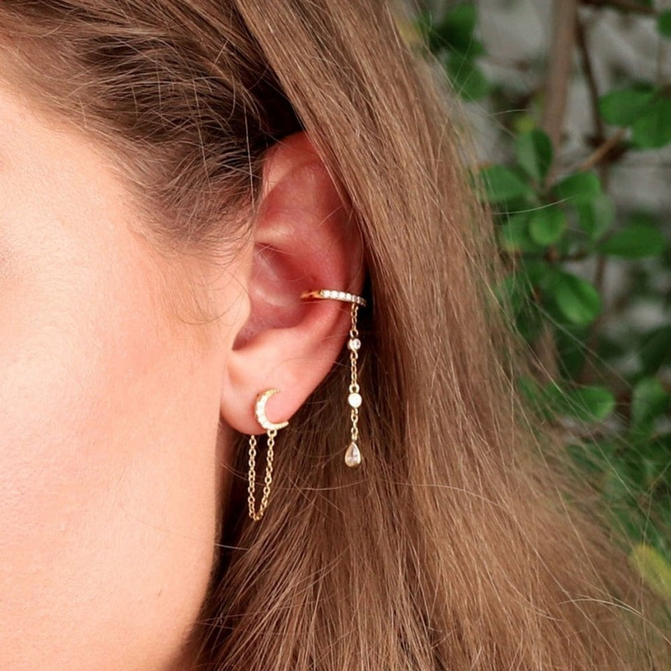Francis & Gaye Ladies Gold Plated Star & Moon Chain Earrings