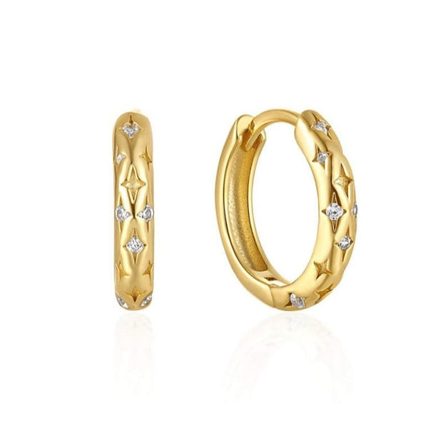 Francis & Gaye Ladies Gold Plated Stone Set Celeste Huggie Hoops