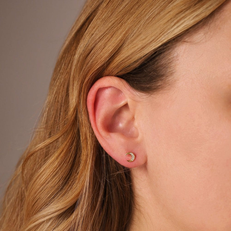 Francis & Gaye Ladies Gold Plated Stone Set Crescent Moon Studs