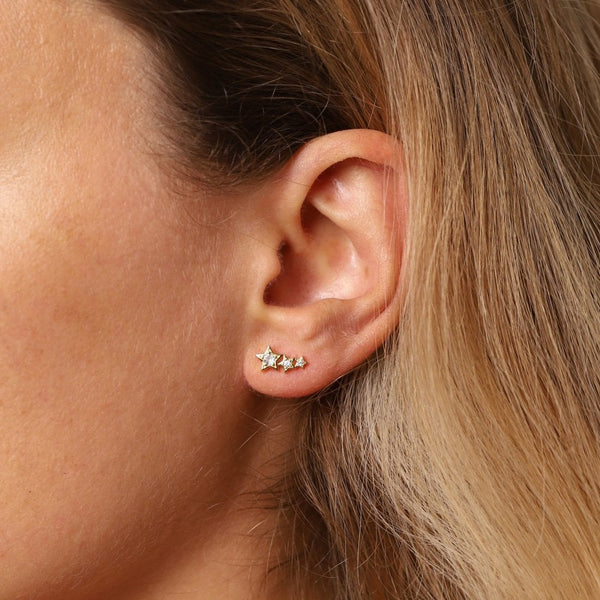 Francis & Gaye Ladies Gold Plated Three Star Ear Climbers