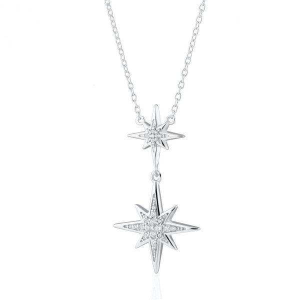 Francis & Gaye Ladies Silver Double Starburst Necklace