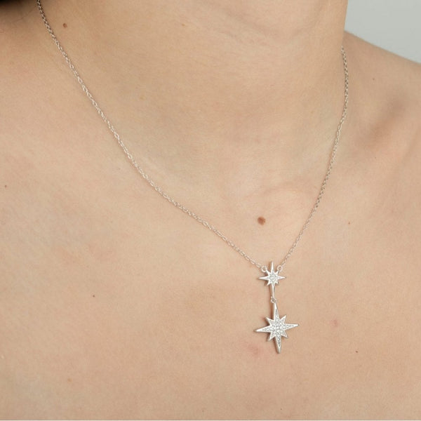 Francis & Gaye Ladies Silver Double Starburst Necklace