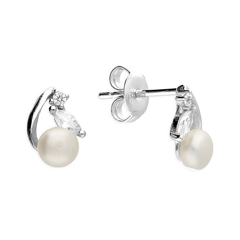 Francis & Gaye Ladies Silver Freshwater Pearl & Cubic Zirconia Earring Studs