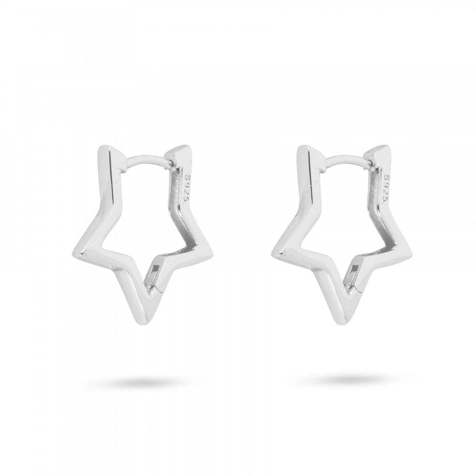 Francis & Gaye Ladies Silver Hollow Star Hoops