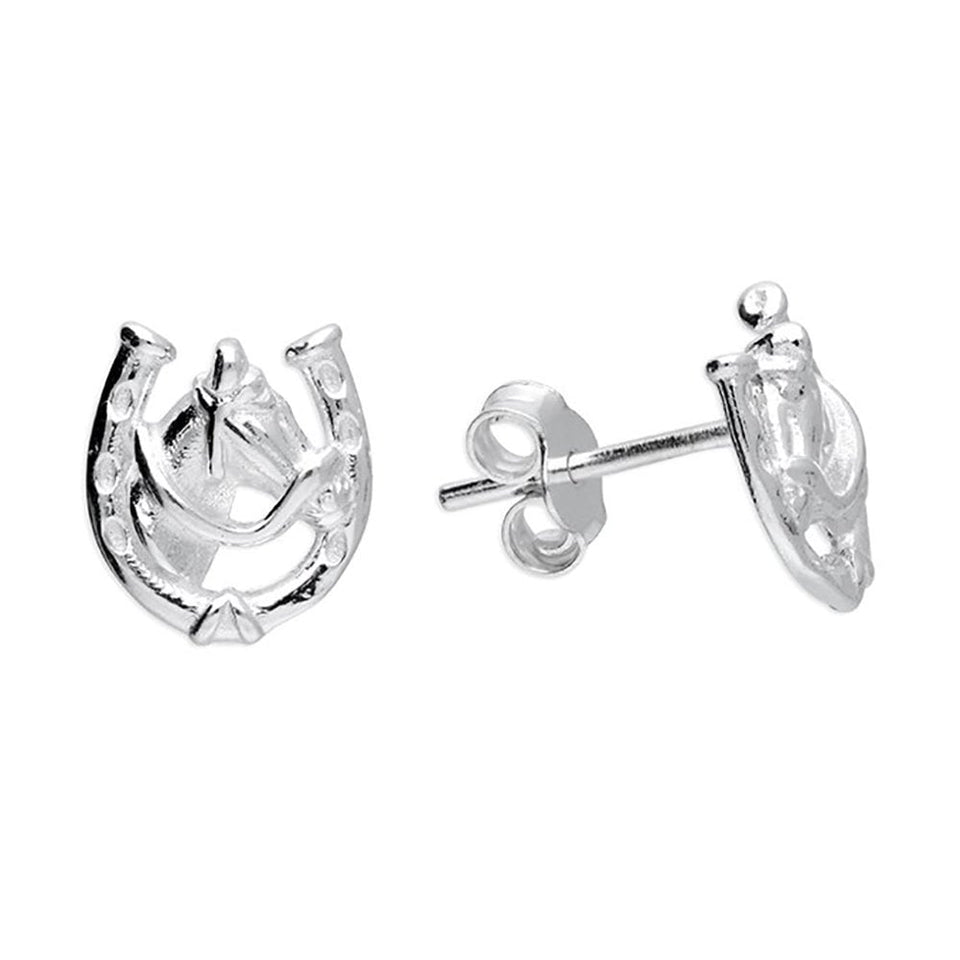 Francis & Gaye Ladies Silver Horse & Horseshoe Earring Studs