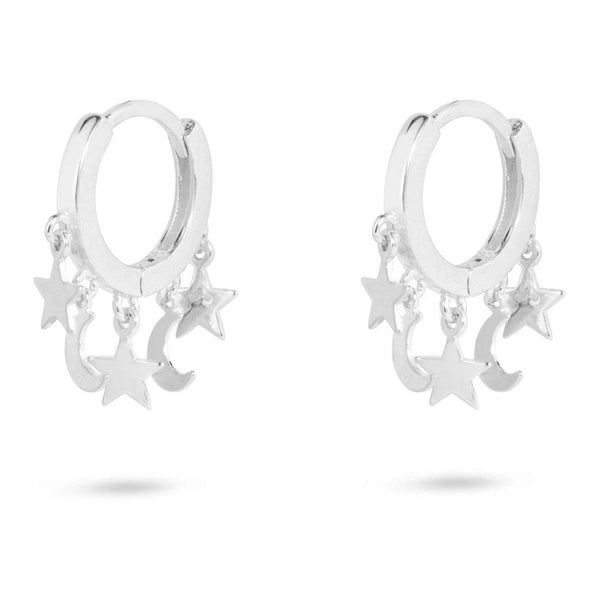 Francis & Gaye Ladies Silver Moon & Stars Huggie Hoops
