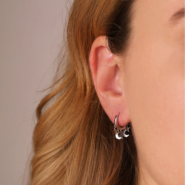 Francis & Gaye Ladies Silver Moon & Stars Huggie Hoops