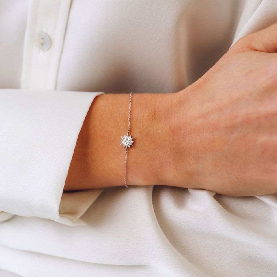 Francis & Gaye Ladies Silver Stone Set Celestial Star Bracelet