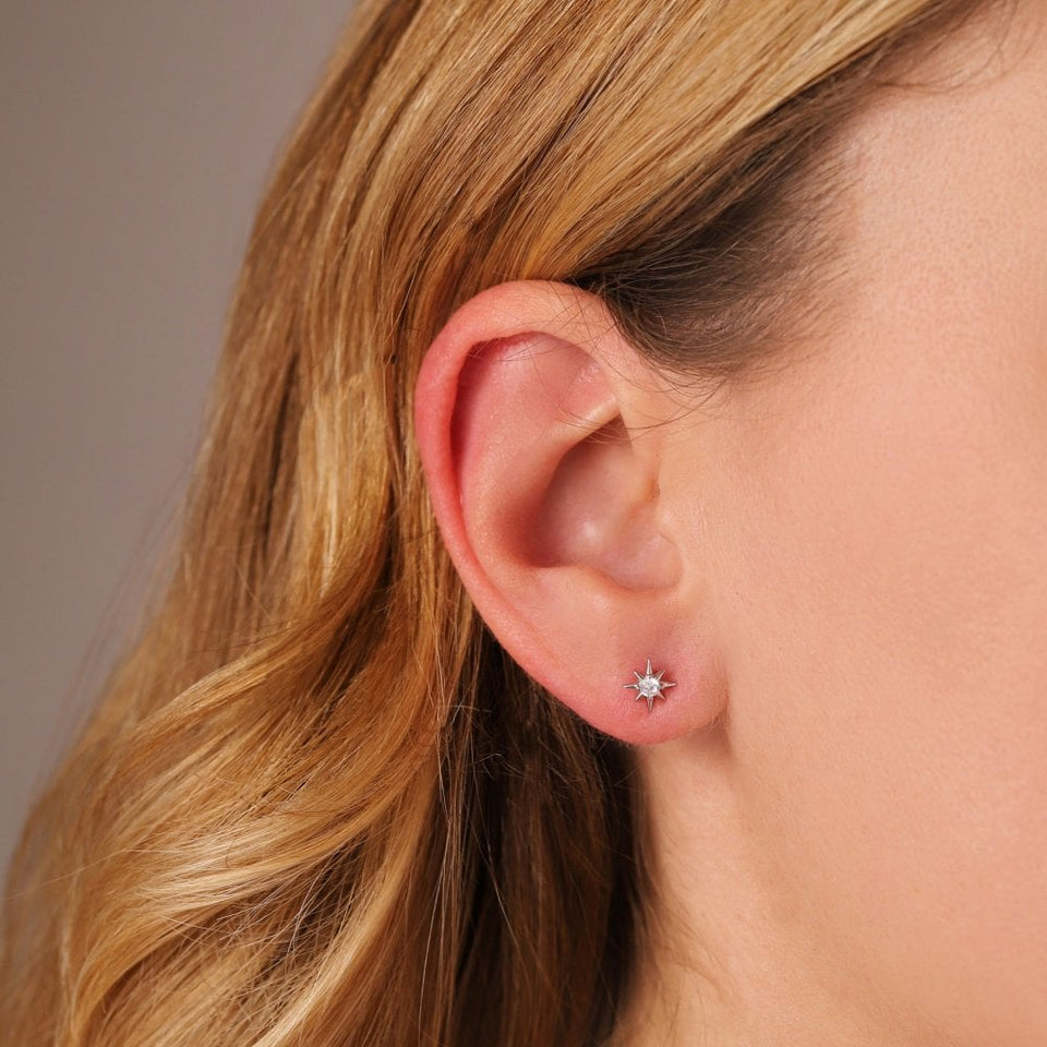 Francis & Gaye Ladies Silver Stone Set Little Starburst Earrings