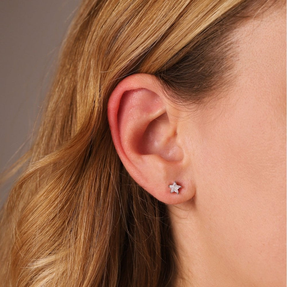 Francis & Gaye Ladies Silver Stone Set Star Earrings