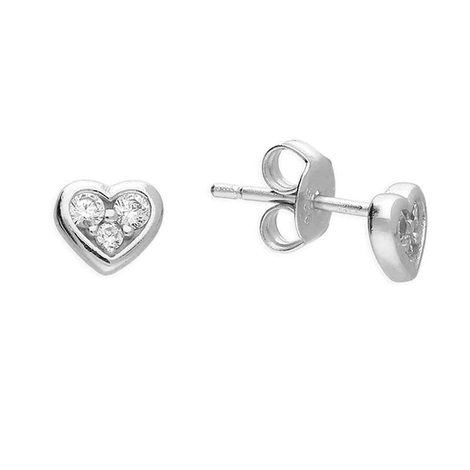 Francis & Gaye Ladies Silver Triple Stone Set Heart Earrings
