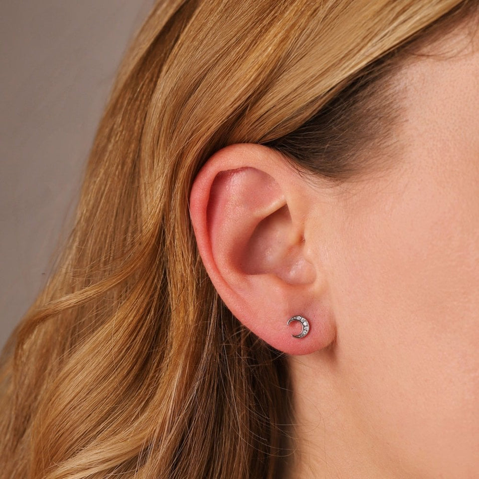 Francis & Gaye Ladies Stone Set Crescent Moon Studs