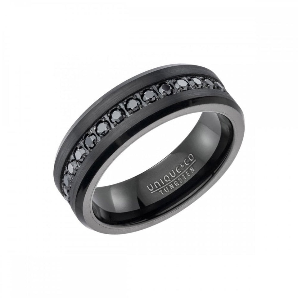 Francis & Gaye Men's Black IP Plated Stone Set Ring