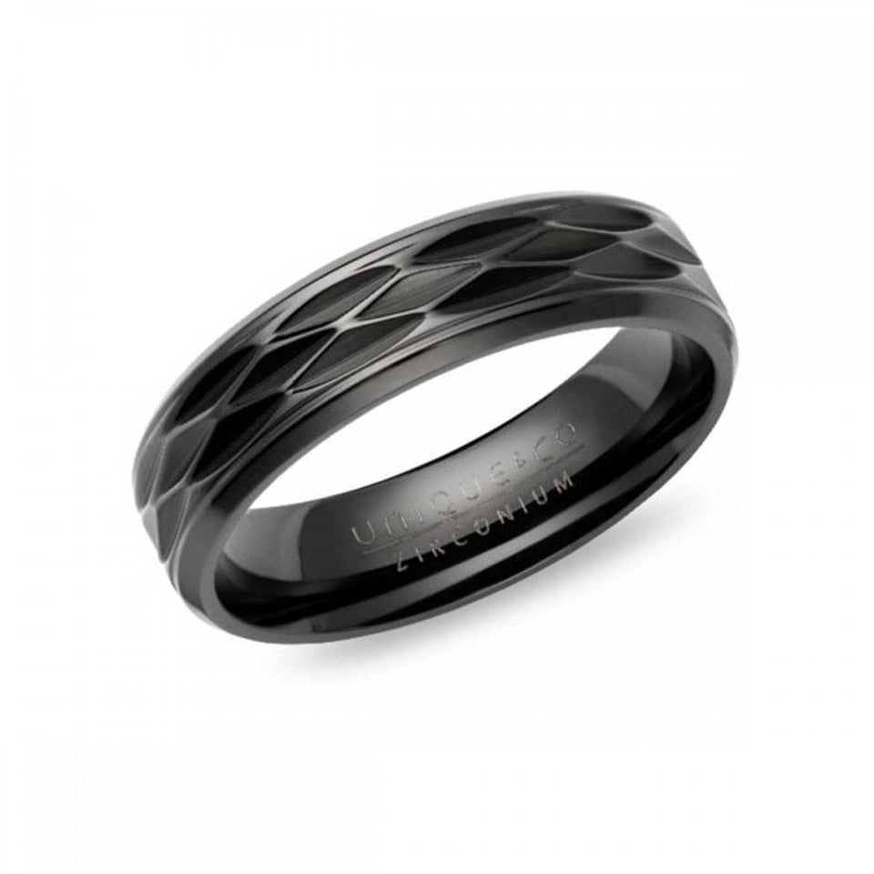Francis & Gaye Men's Black IP Plated Zirconium 7mm Patterned Ring