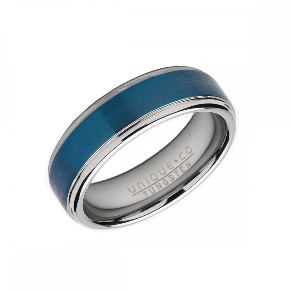 Francis & Gaye Men's Blue IP Plated Inlay 7mm Tungsten Band Ring