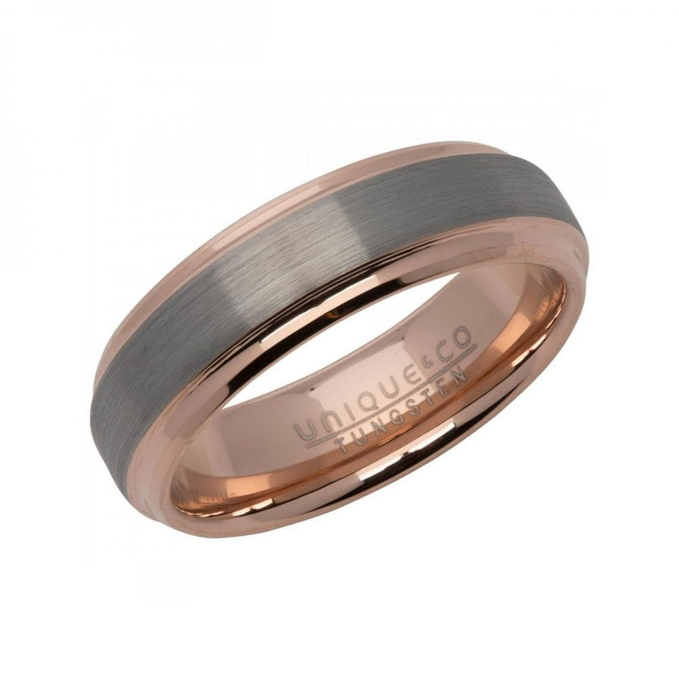 Francis & Gaye Men's Brushed Grey Inlay Rose Gold Plated Ring