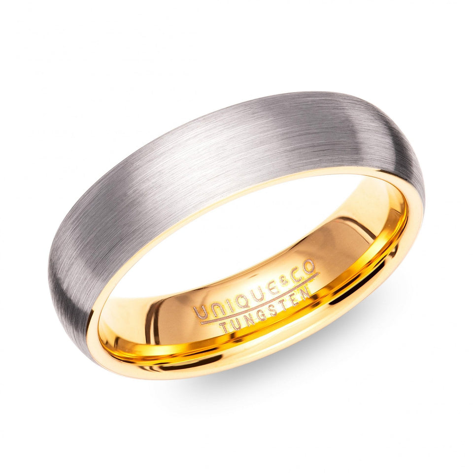 Francis & Gaye Men's Gold Plated Inlay Brushed Tungsten Ring