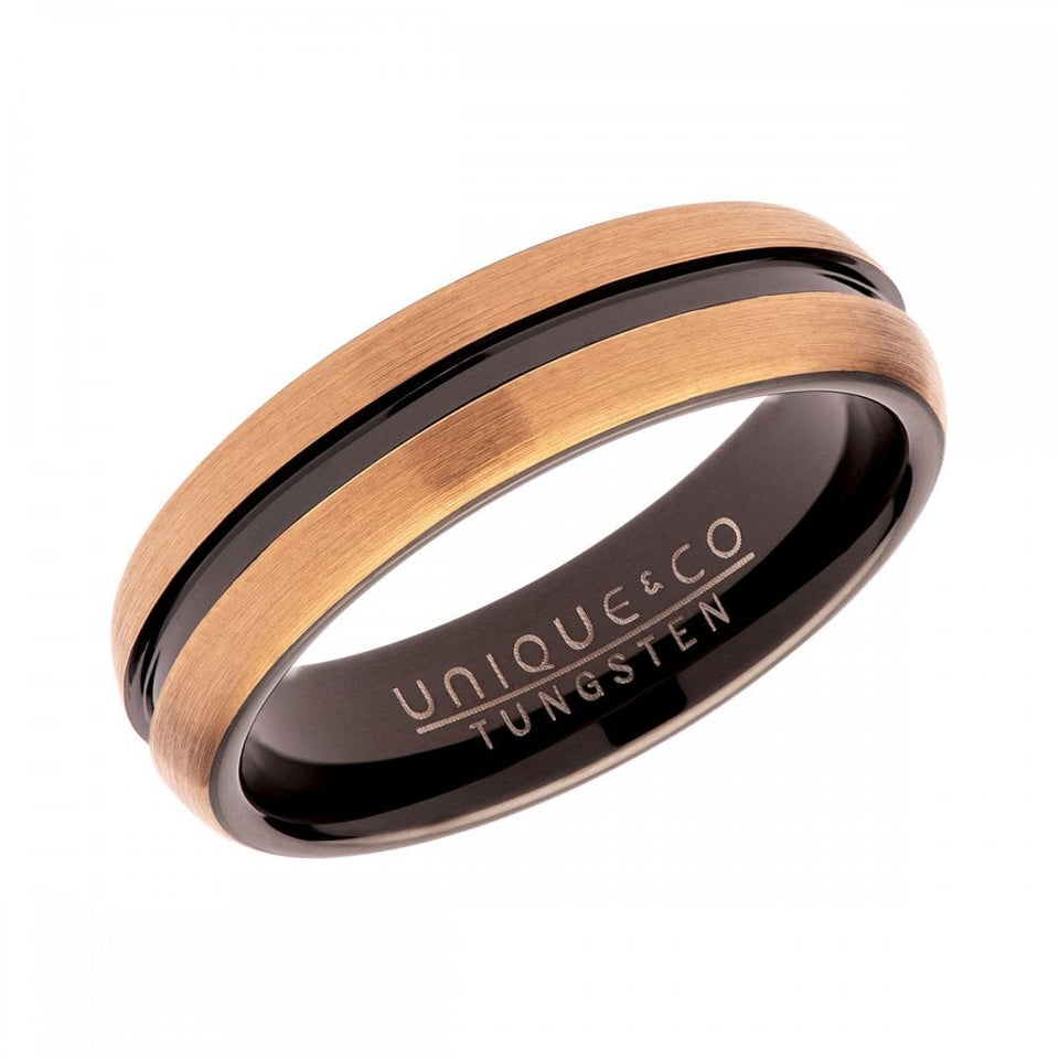 Francis & Gaye Men's Rose Gold Plated and Black Tungsten 6mm Ring