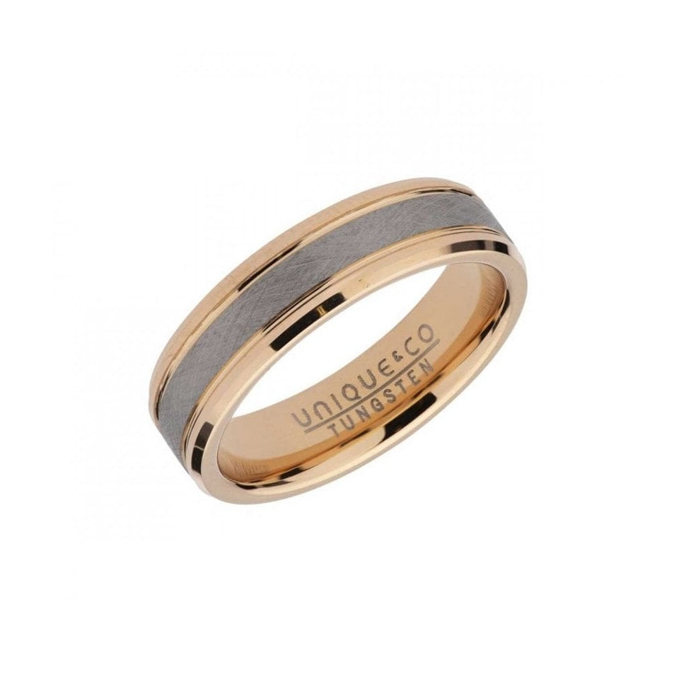 Francis & Gaye Men's Rose Gold Plated Brushed Tungsten Carbide Band Ring