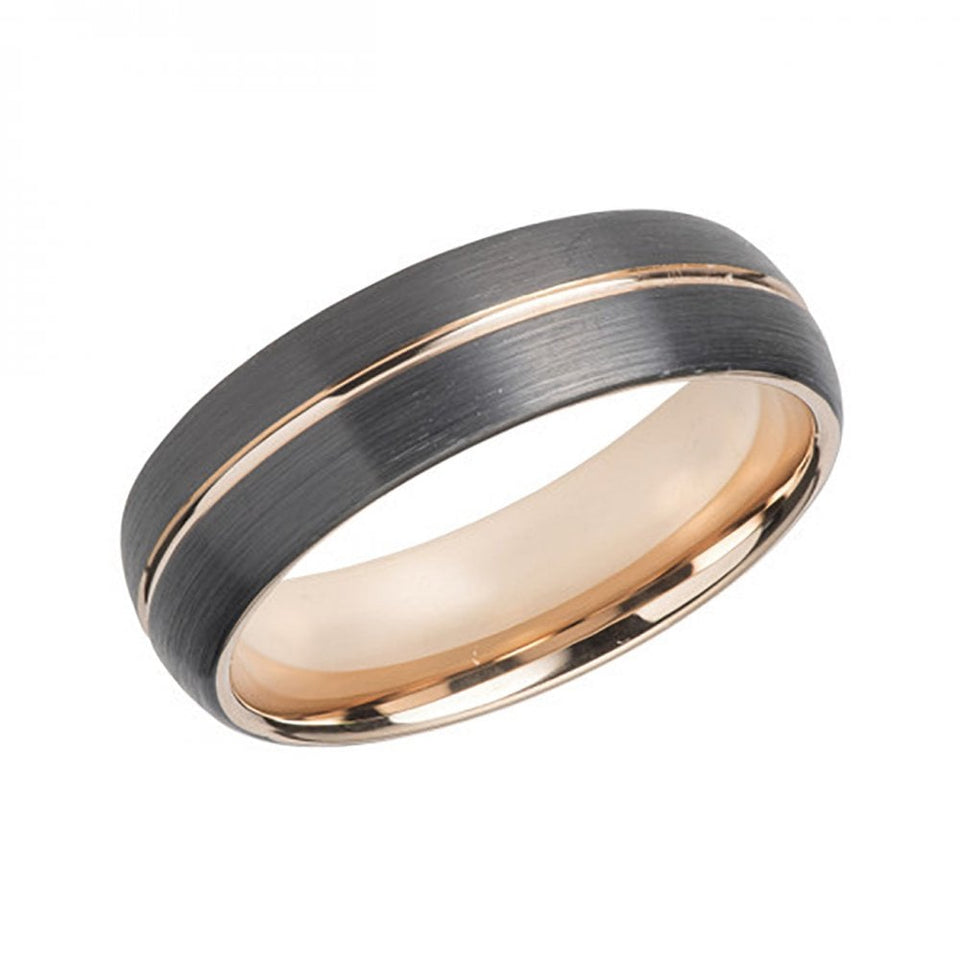Francis & Gaye Men's Rose Gold Toned Black 7mm Band Ring