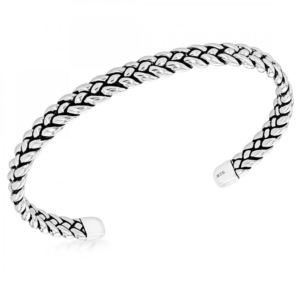 Francis & Gaye Men's Silver Oxidised Braided Cuff Bangle