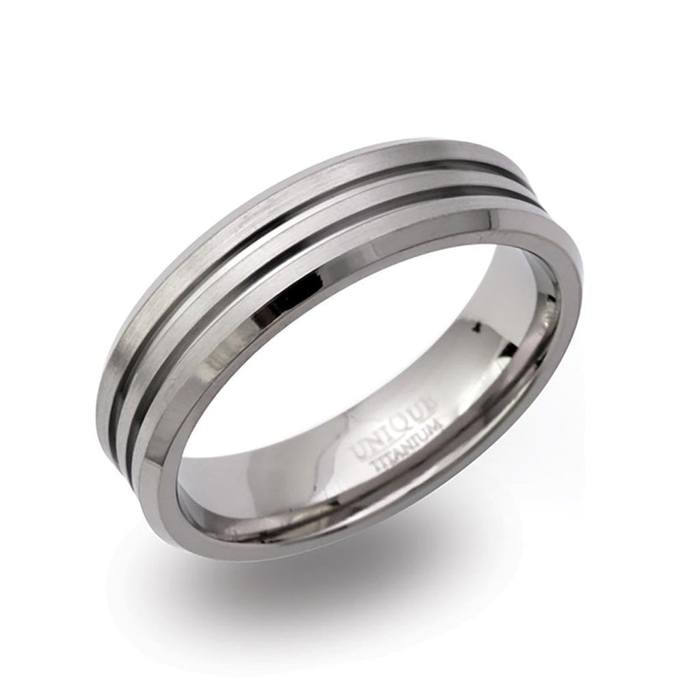 Francis & Gaye Men's Titanium Grooved 6mm Band Ring