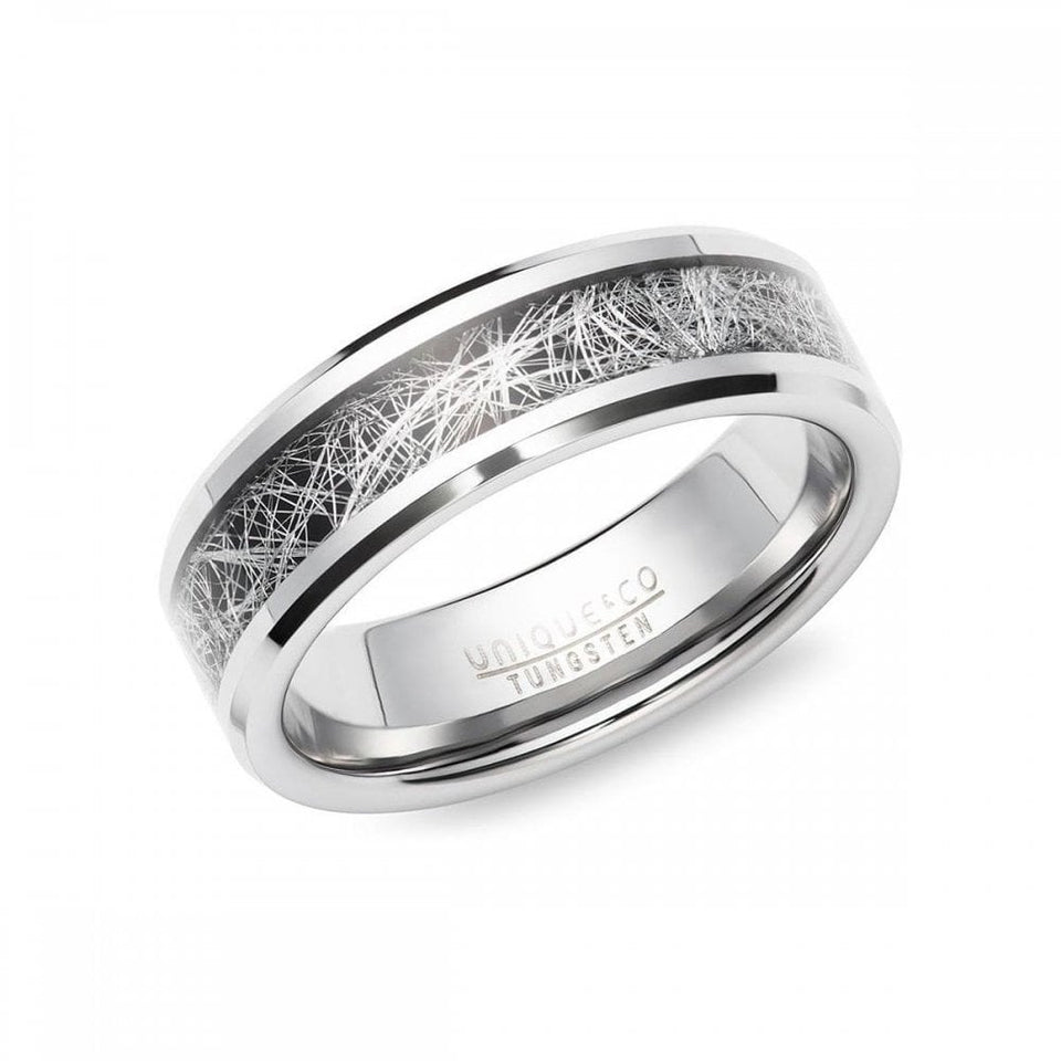 Francis & Gaye Men's Tungsten 7mm Meteorite Paper Inlay 7mm Ring