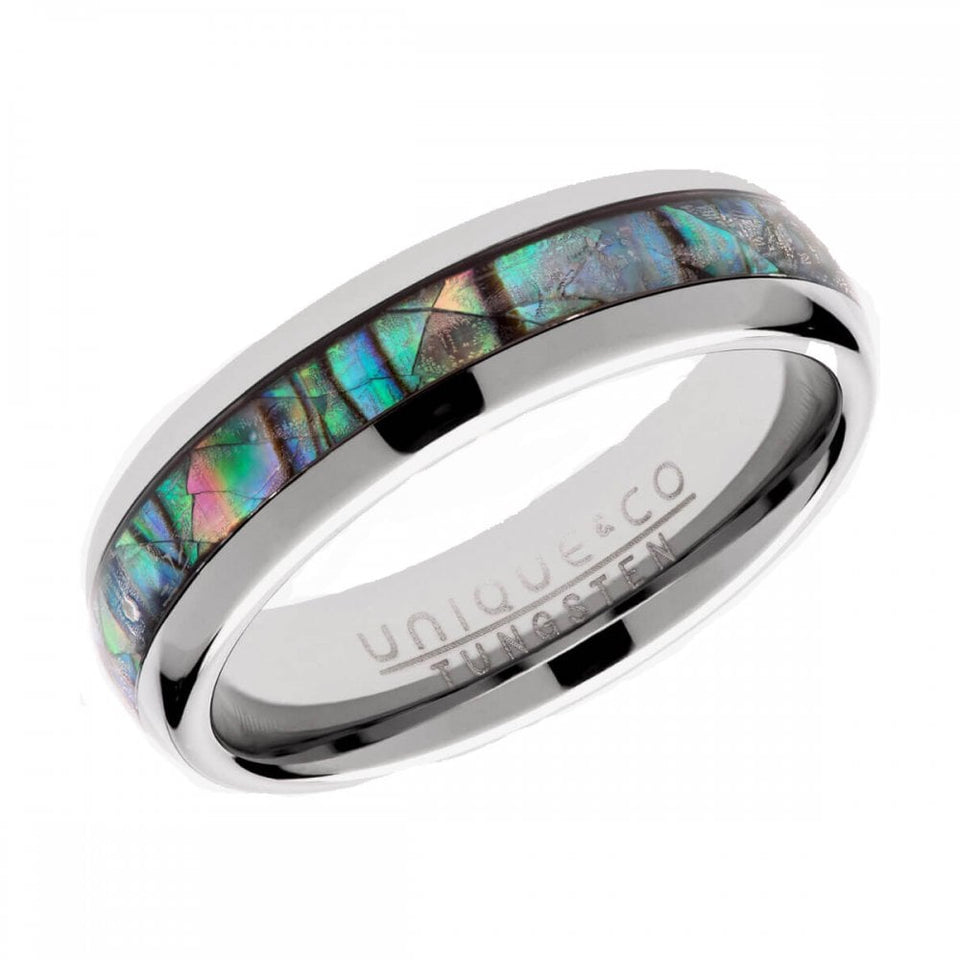 Francis & Gaye Men's Tungsten Abalone Shell Inlay 6mm Ring