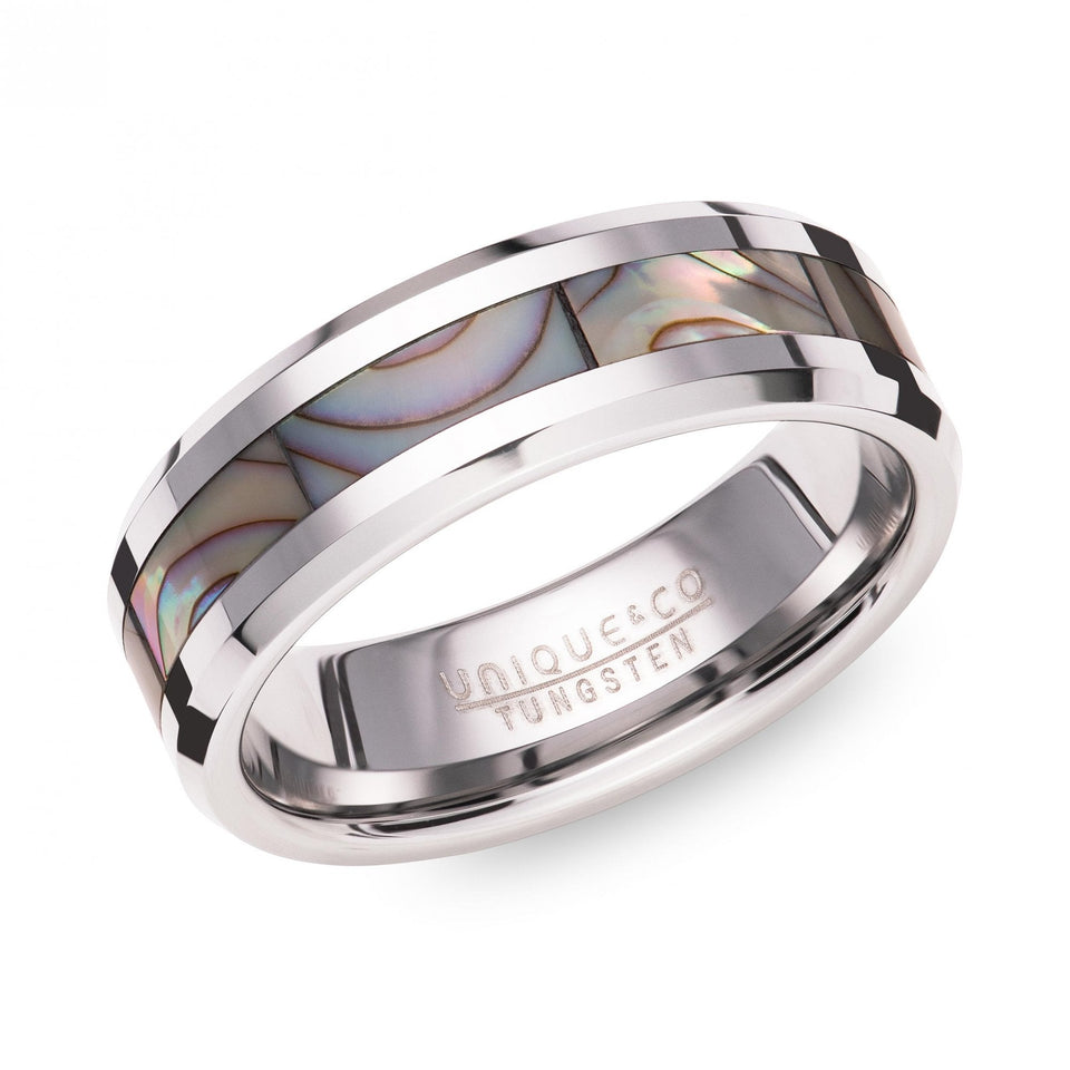 Francis & Gaye Men's Tungsten Abalone Shell Inlay 7mm Ring