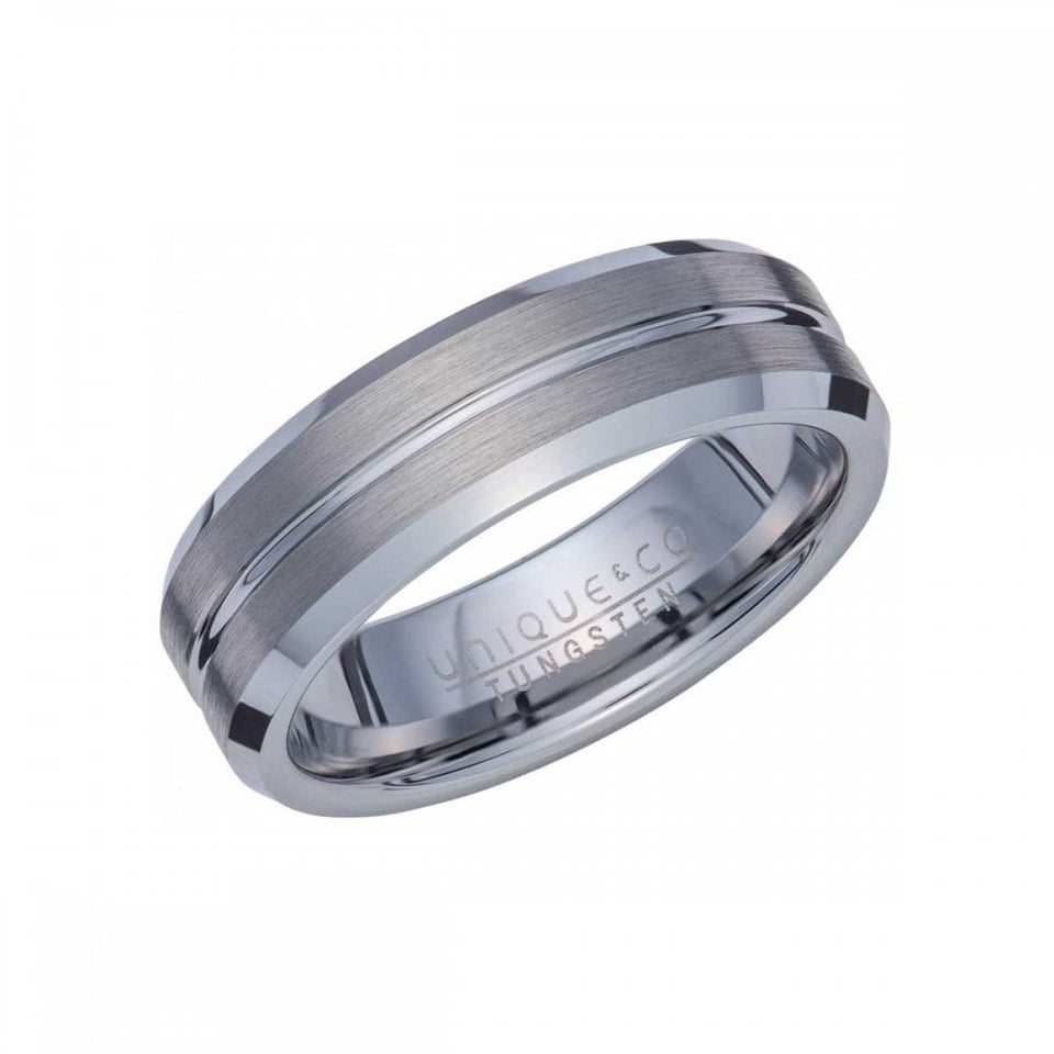 Francis & Gaye Men's Tungsten Bevelled Edge Centre Groove 7mm Ring