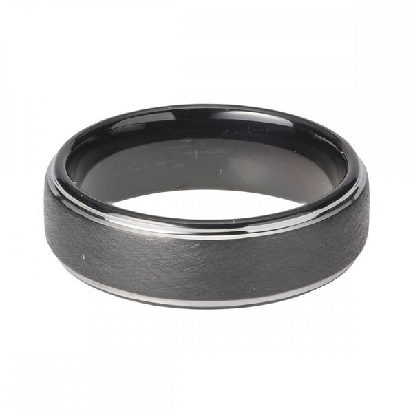 Francis & Gaye Men's Tungsten Black Polished Edge Band Ring