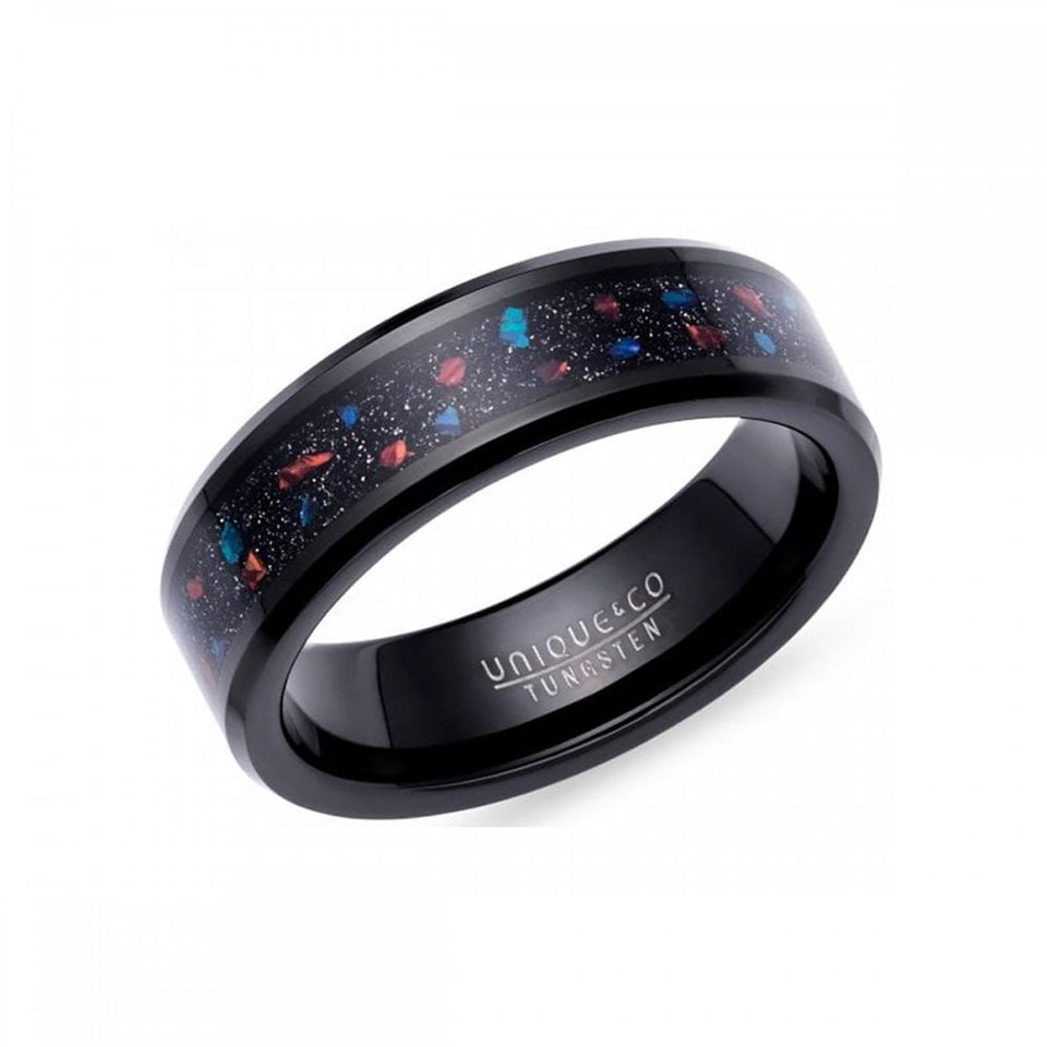 Francis & Gaye Men's Tungsten Black & Red Stone Centre 7mm Band Ring