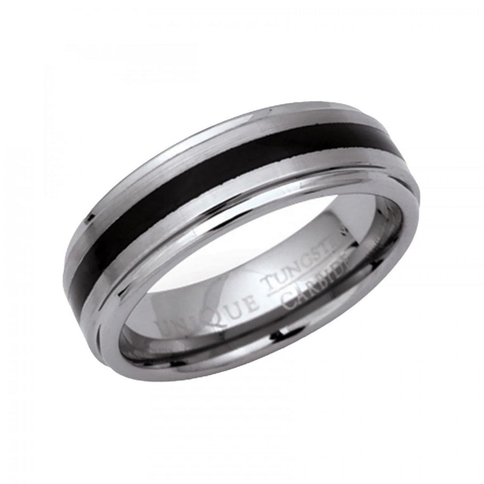 Francis & Gaye Men's Tungsten & Black Resin Inlay 7mm Ring