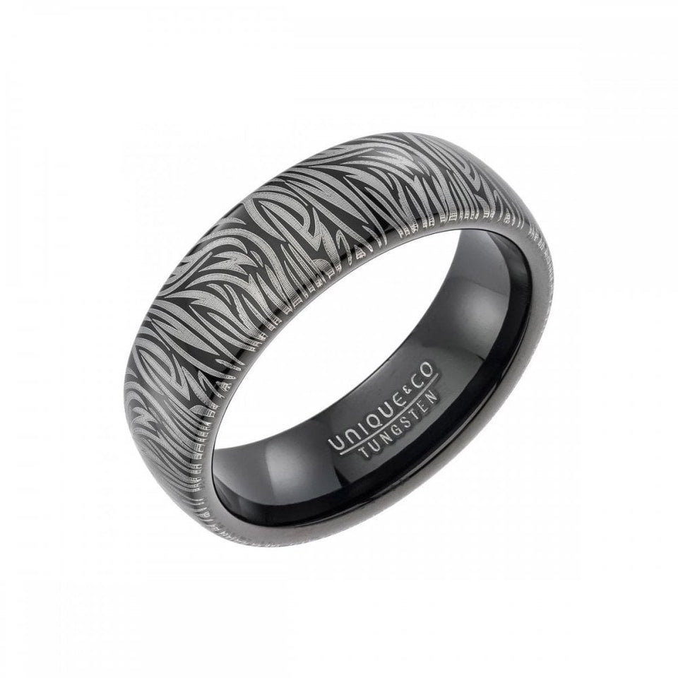 Francis & Gaye Men's Tungsten Black & Silver Detailed Band Ring