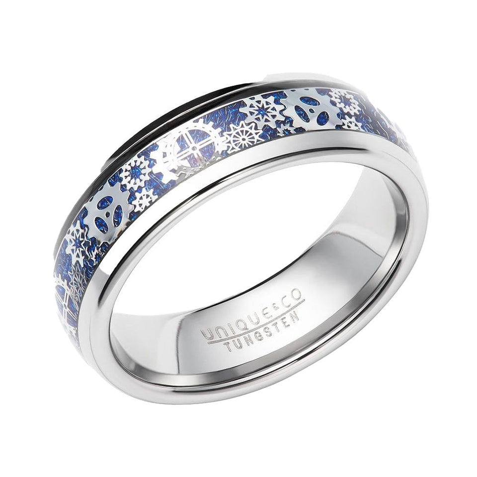 Francis & Gaye Men's Tungsten Blue Carbon Fibre 7mm Inlay Ring
