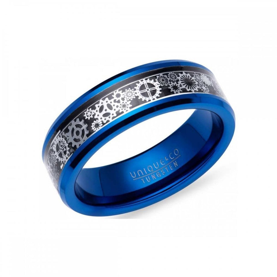 Francis & Gaye Men's Tungsten Blue IP Plated Cogs & Wheel Design Ring
