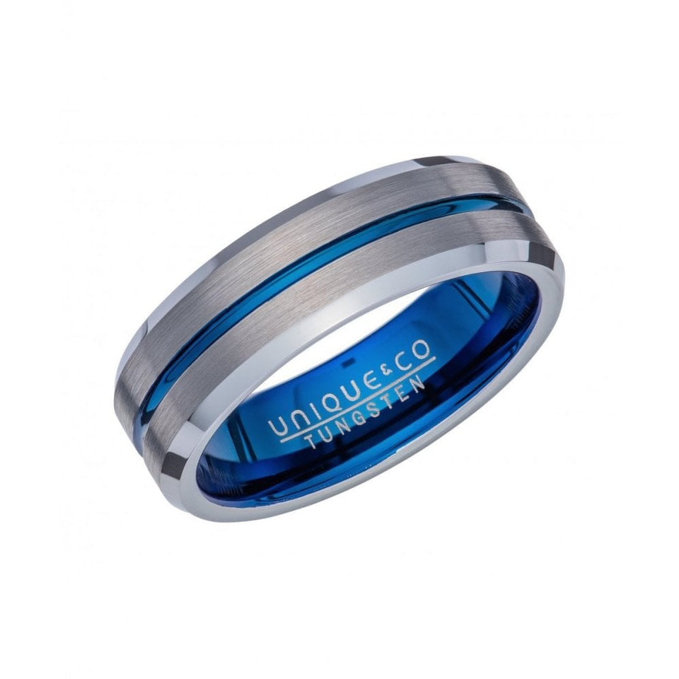 Francis & Gaye Men's Tungsten Blue IP Plated Inner Groove 7mm Ring