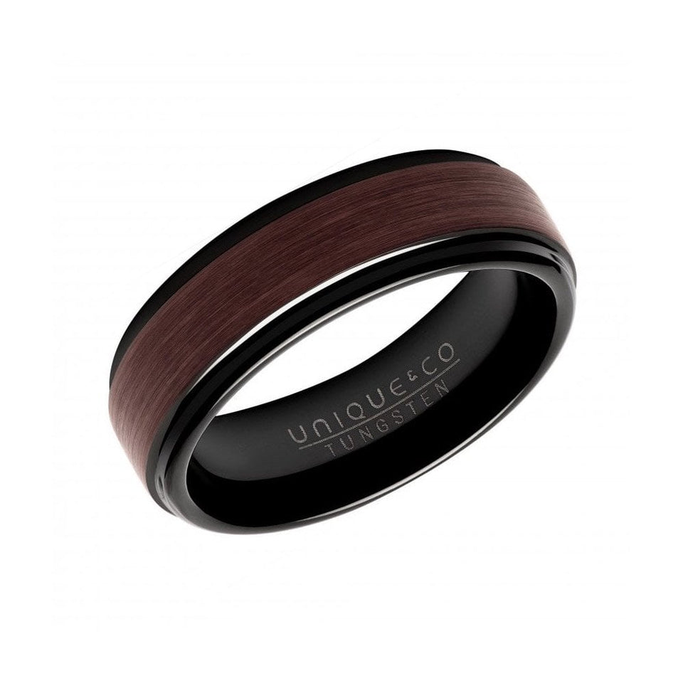 Francis & Gaye Men's Tungsten Brown & Black IP Plated Band Ring