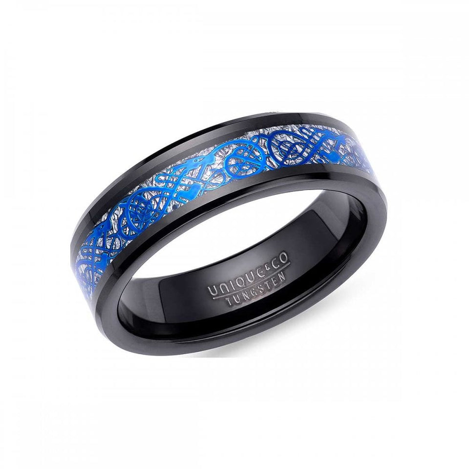 Francis & Gaye Men's Tungsten Carbide Black & Blue Meteorite Ring