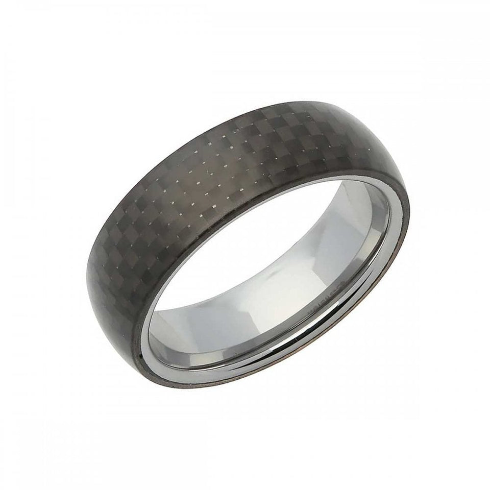 Francis & Gaye Men's Tungsten Carbide Black Carbon Fibre 7mm Ring