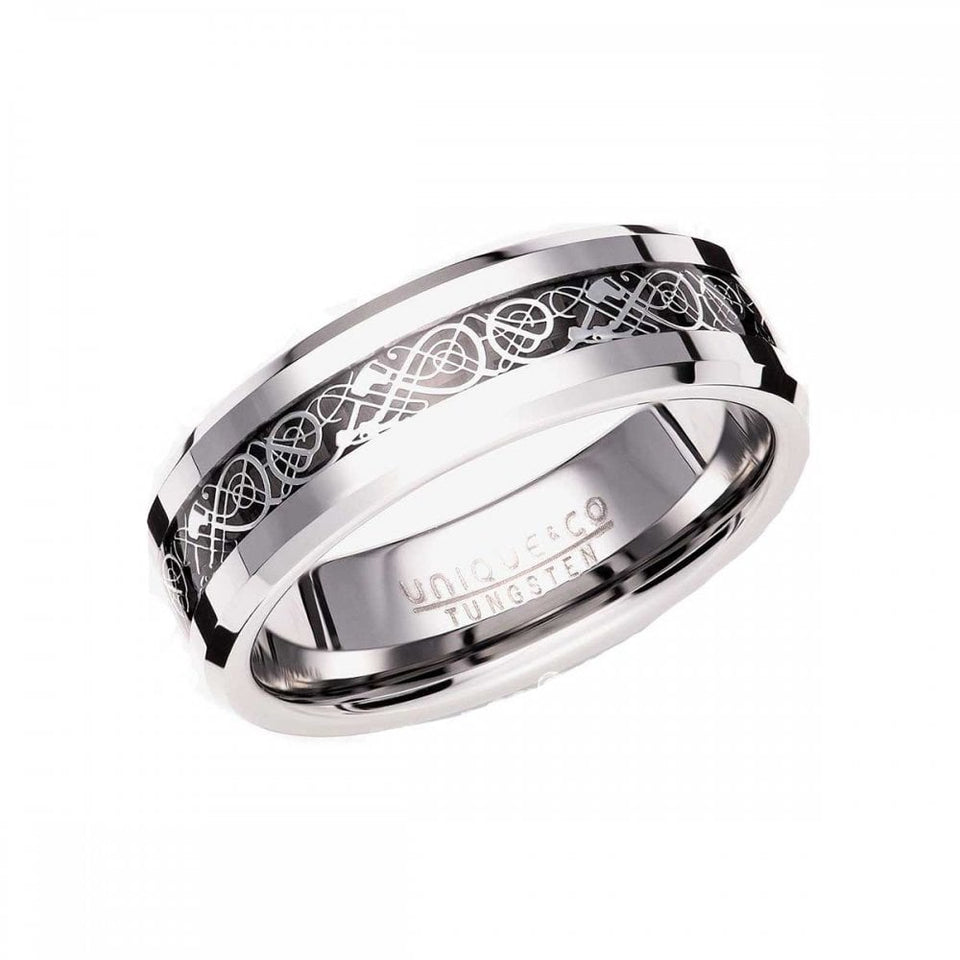 Francis & Gaye Men's Tungsten Carbide Black Carbon Fibre Patterned 7mm Ring