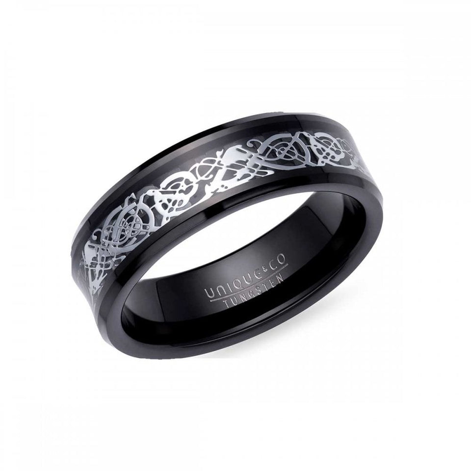 Francis & Gaye Men's Tungsten Carbide Black IP Plated Carbon Fibre 7mm Ring