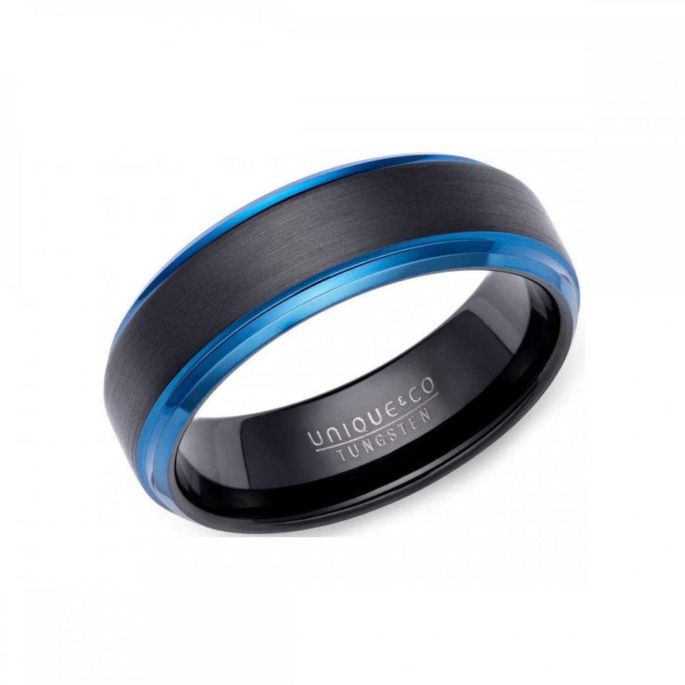 Francis & Gaye Men's Tungsten Carbide Blue Edge Band Ring