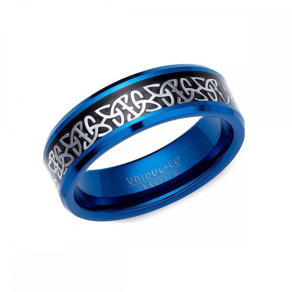 Francis & Gaye Men's Tungsten Carbide Blue IP Plated 7mm Celtic Design Ring