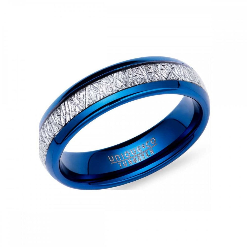 Francis & Gaye Men's Tungsten Carbide Blue IP Plated Meteorite 6mm Ring