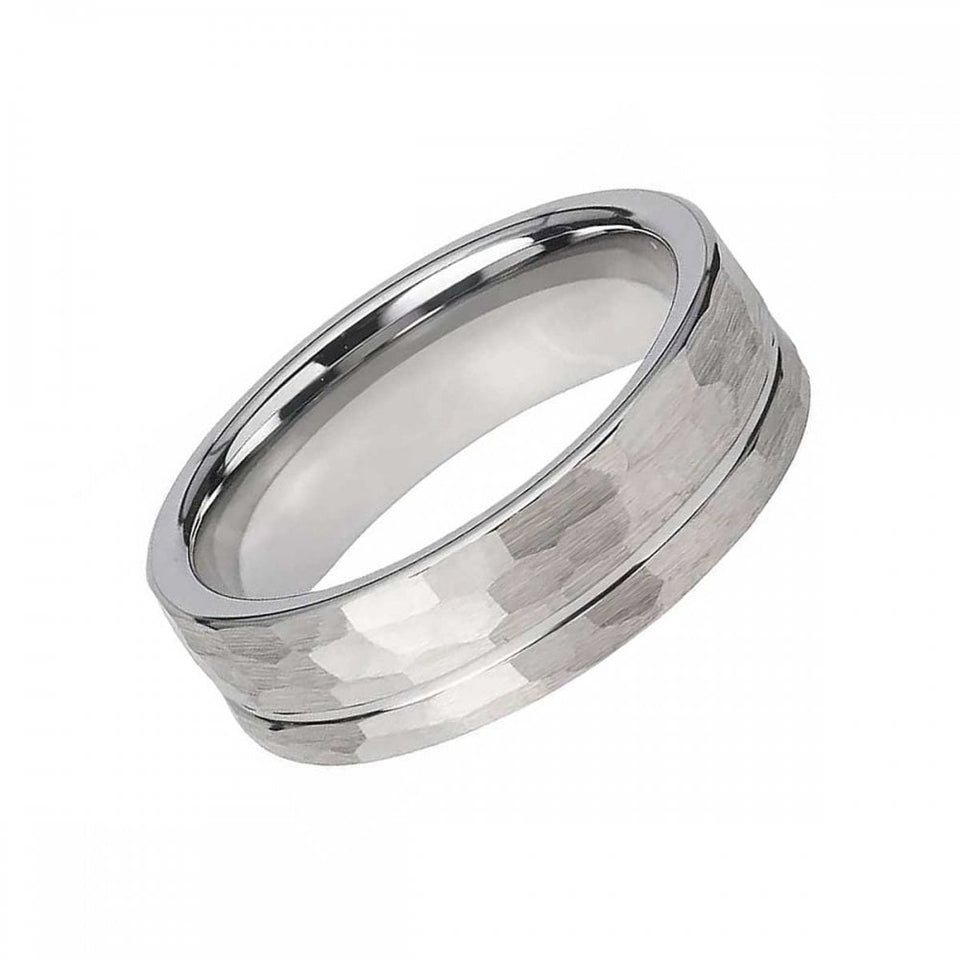 Francis & Gaye Men's Tungsten Carbide Matte Hammered Finish 7mm Ring