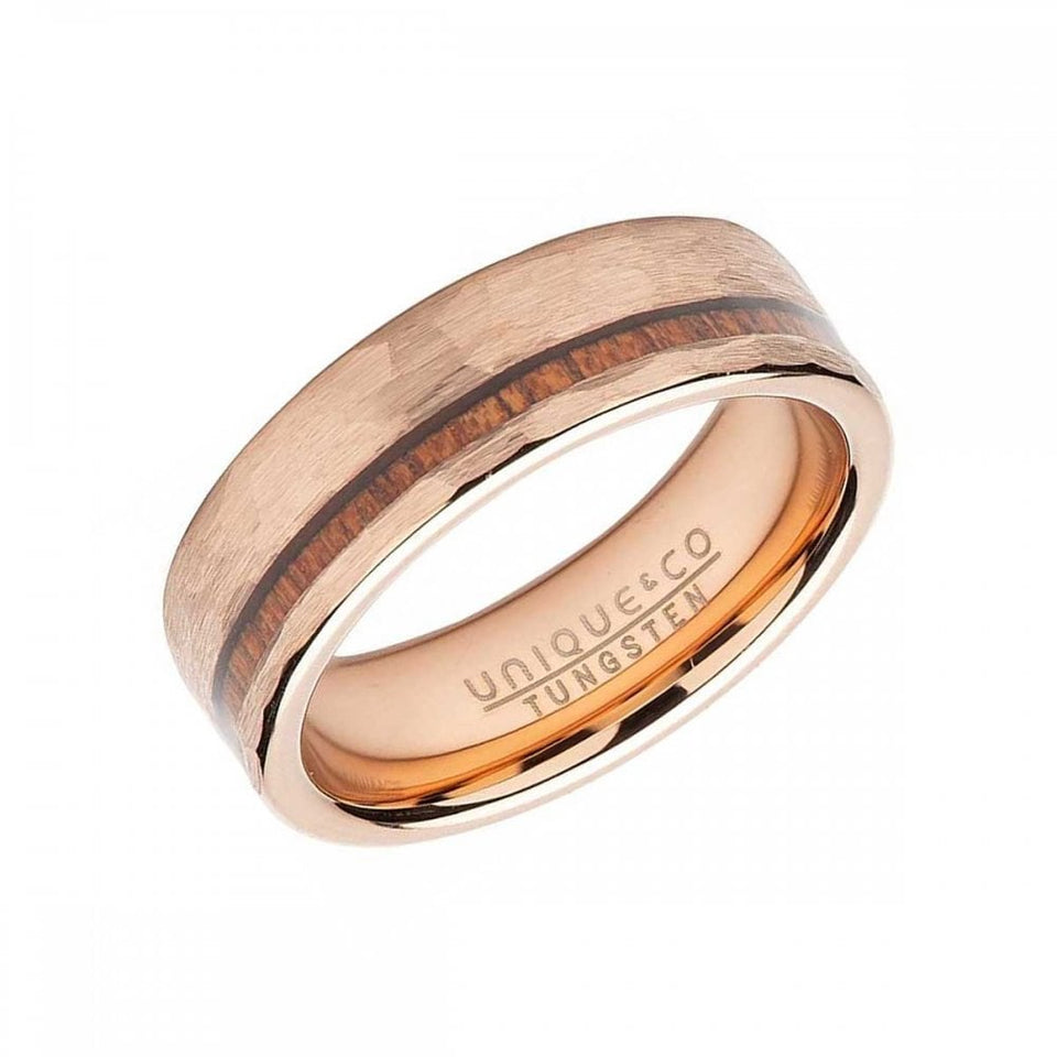 Francis & Gaye Men's Tungsten Carbide Rose Plated Wooden Inlay 7mm Ring